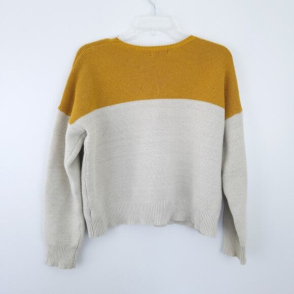 Urban Outfitters BDG Boxy Pullover Sweater Medium Colorblock, Mustard, Cream - Picture 3 of 4